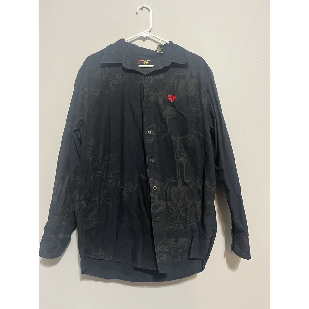 Mens Y2K SOUTHPOLE Phat Farm Black all over print hip hop button down XL‎ Cotton
